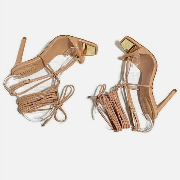 SCHUTZ Vikki Leather Lace-Up Square Toe Sandals - Size 6 - Picture 1 of 3